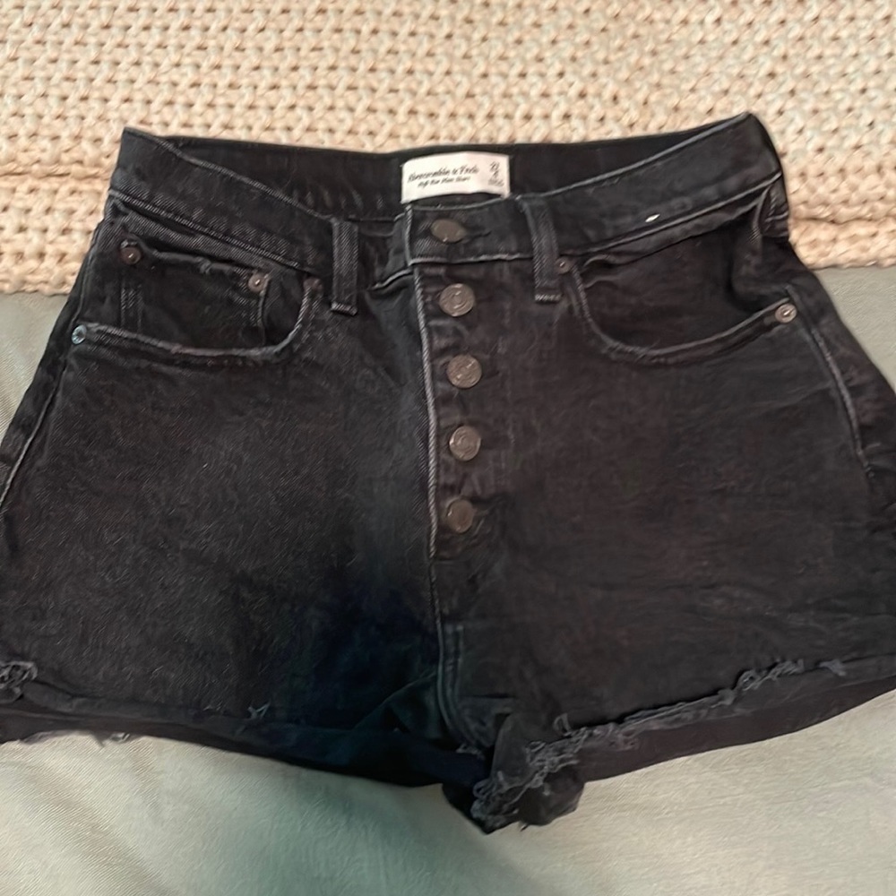 Abercrombie & Fitch Black High-Rise Button-Fly Jean Shorts